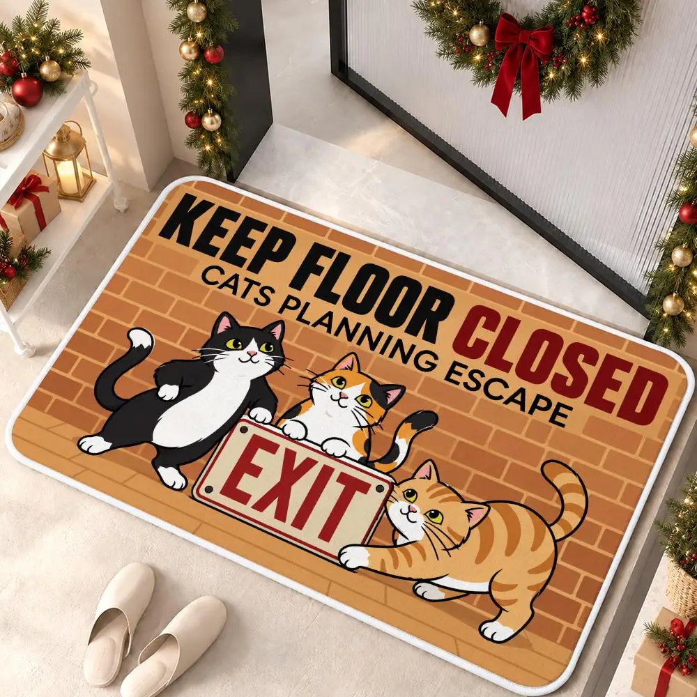 Playful Cat Escape Floor Mat Soft Non Slip Flannel Door Mat for Bathroom Kitchen Bedroom Home Decor