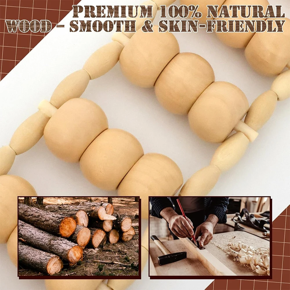 Full Body Massage Roller Rope Wood Back Massage Roller Rope Wood Therapy Cellulite Massage Tools for Neck Leg Back Pain Relief