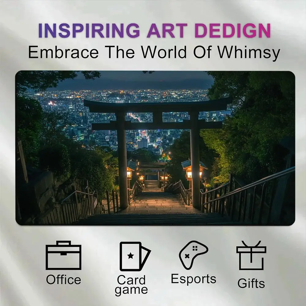Large Japanese Torii Gate Gaming Mouse Pad Night City View Shrine Lantern Stair Nightscape Non‑Slip alfombrillas gaming