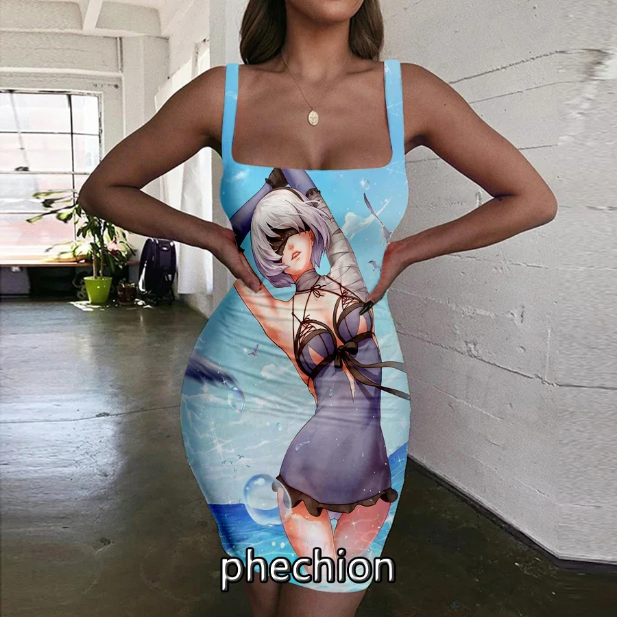 

phechion Game NieR:Automata 3D Print Dress Women Halter Sleeveless Fashion Ladies Dresses Novel Sexy Womens Clothing G28