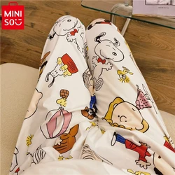 MINISO Snoopy Anime luźne spodnie od piżamy dla kobiet wiosna jesień nowe domowe spodnie typu casual spodnie do spacerów na świeżym powietrzu prezent urodzinowy