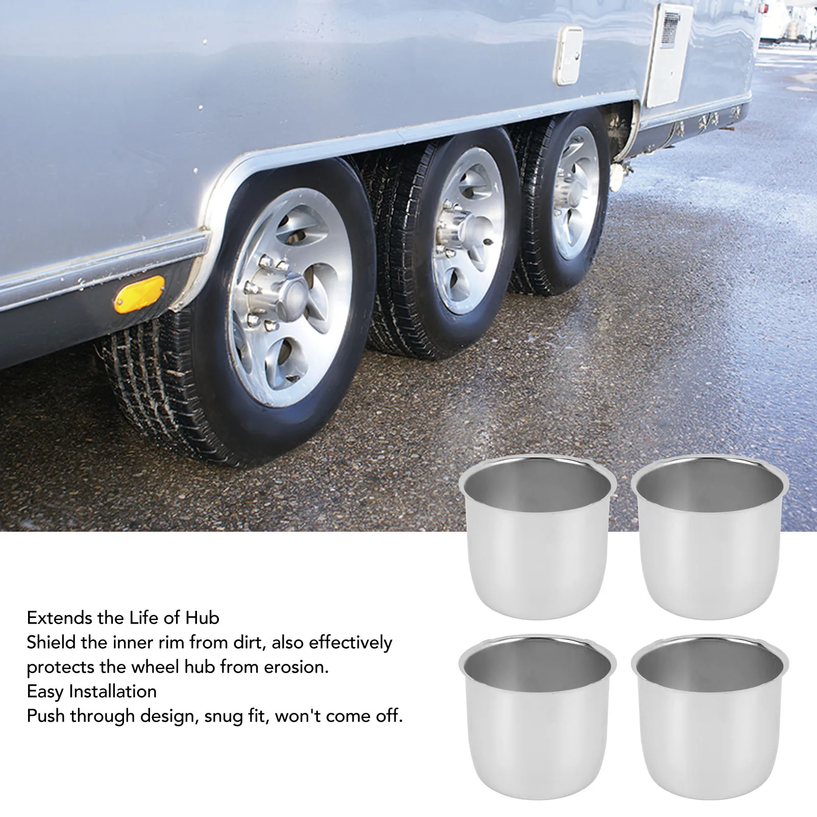 محور العجلة مركز دفع من خلال قبعات مركز العجلة سهلة التركيب نظرة أنيقة 4.25in لشاحنة مقطورة RV SUV عجلات الحافات #3