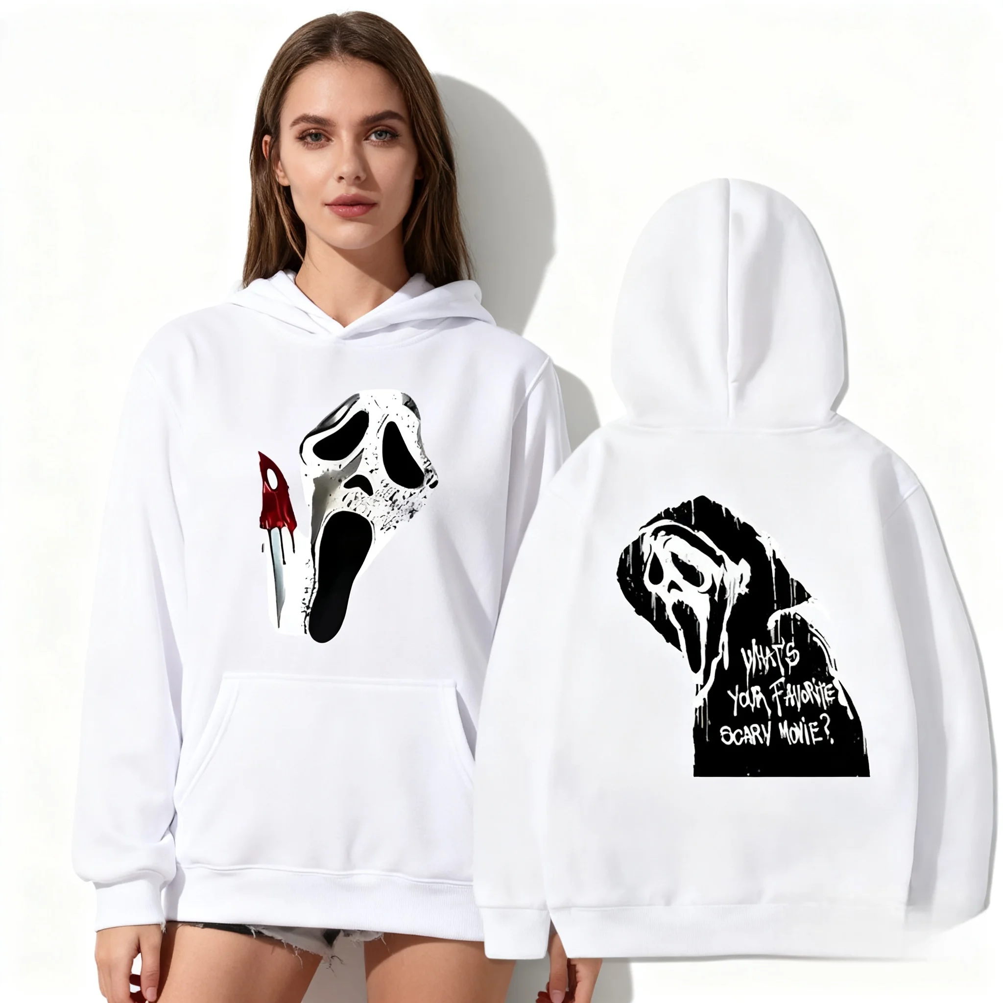 

Autumn/Winter New Gothic Style Streetwear Ghost Mask Pattern 3D Printed Hoodie Oversized Women's Apparel Adult Top Halloween