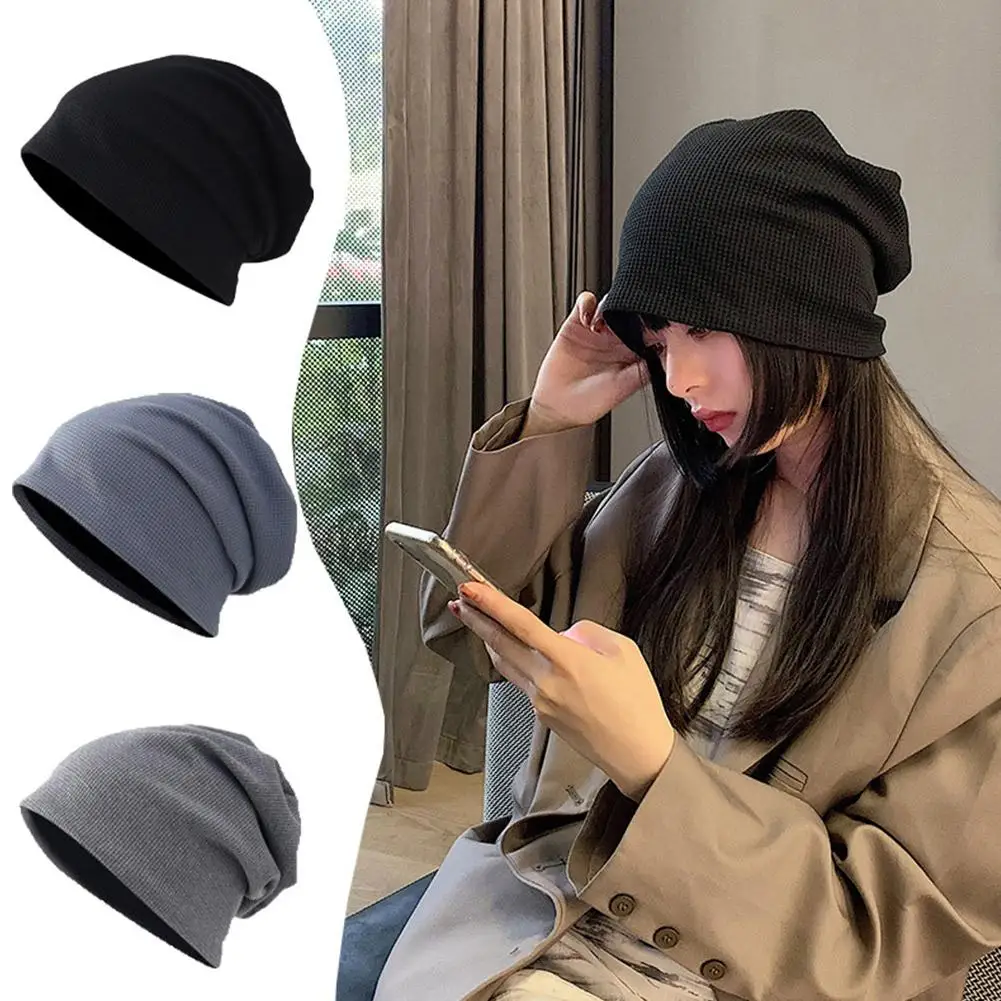 Solid Color Baggy Beanie For Women Autumn Winter Keep Warm Knitted Hat Hip Hop Bonnet Punk Pullover All-in-one Cap Кепка Y2 S1C5