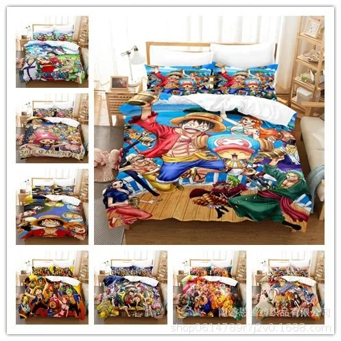 

Bedding Set 3D Printed Anime One Piece Haihang King Luffy Ace Quilt Set Three-piece Cosplay Animation