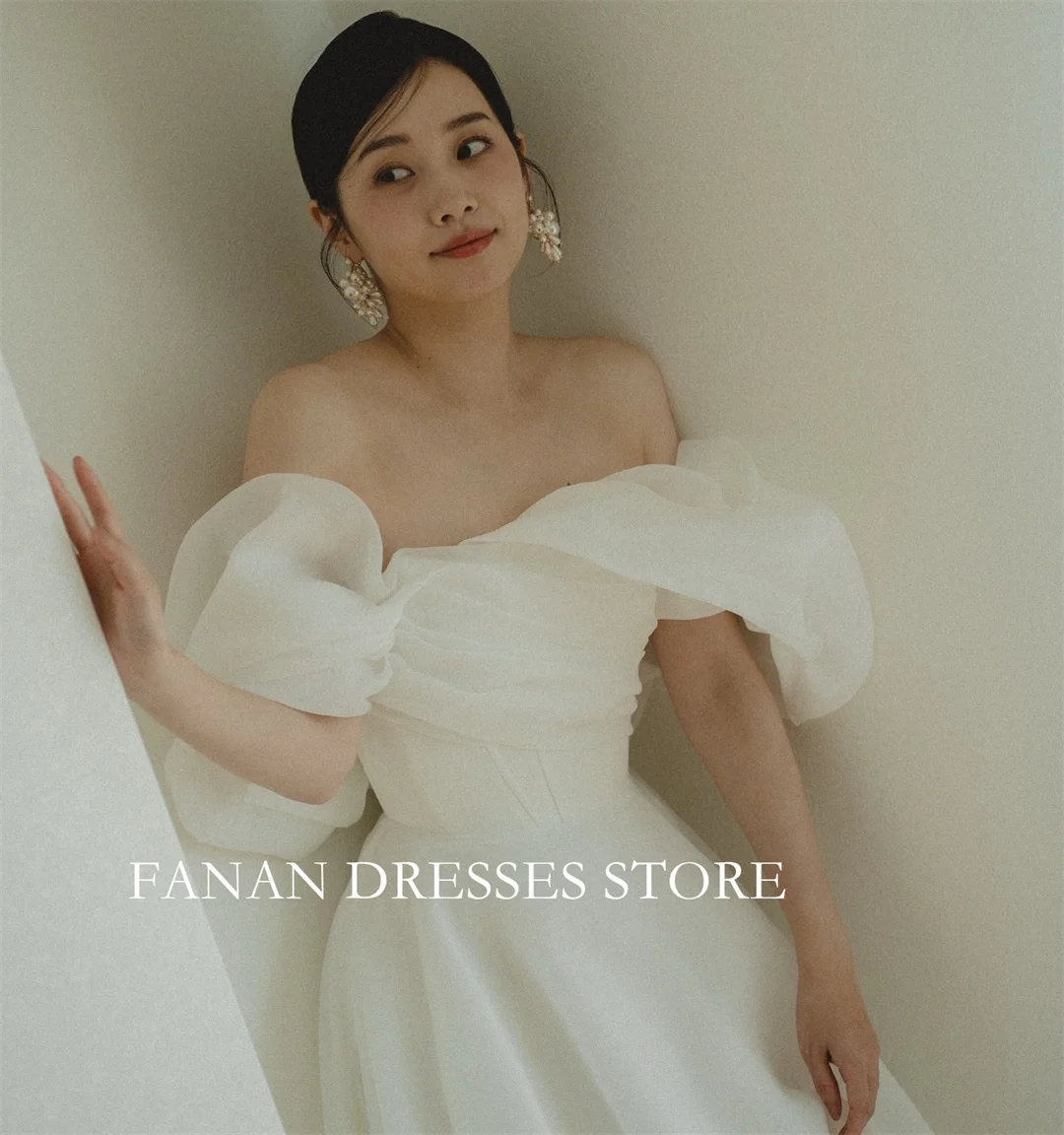 FANAN Off Shoulder Korea Princess Wedding Dresses 웨딩드레스 Organza Ivory Lace-up Customized Pretty  Bride Gowns Plus Size