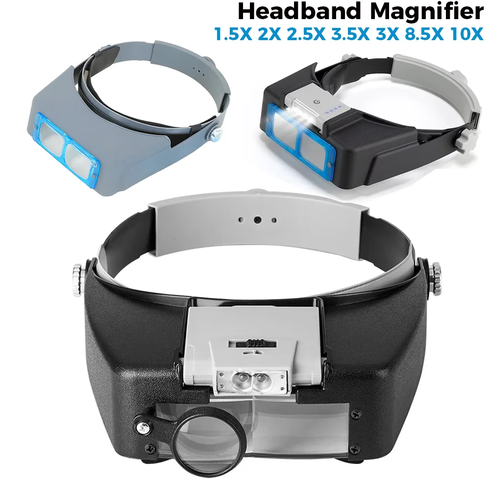Headband Magnifier 1.5X2X2.5X3.5X 4 Lens Magnifying Glass LED Illumination Head-Mounted Magnifier  For Watch Repair Jewelry Read