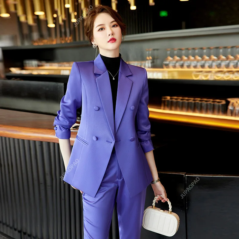 

Fashion New Women Vintage Formal Solid Pantsuit Elegant Chic Blazer Coat Straight Pants Outfits Female Interview Two Pieces Set