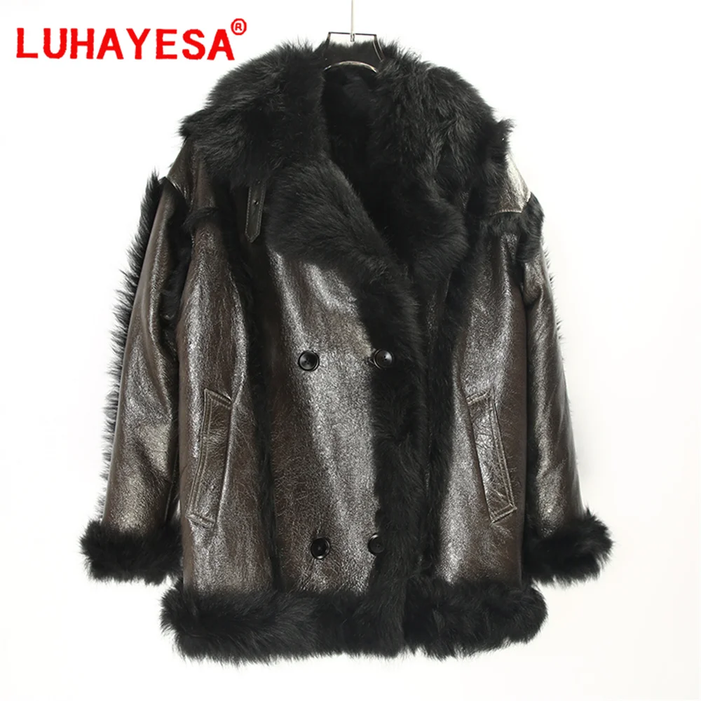 2024 New Tuscany Fur Women Fashion Dark Green Thicken Real Fur Coat Winter Genuine Leather Natural Fur Overcoat