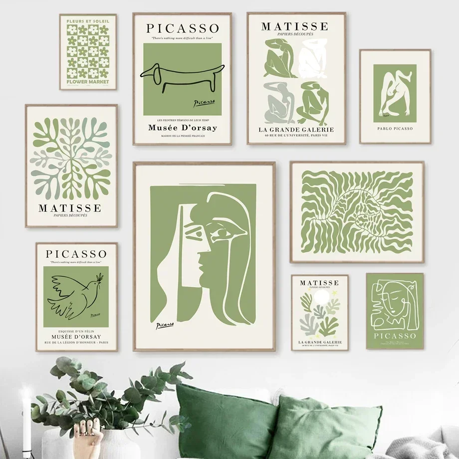 1pc frameless Canvas Painting Minimalist Henri Matisse Picasso Poster Prints Canvas Paintings Abstract Green Floral Drawing Wall