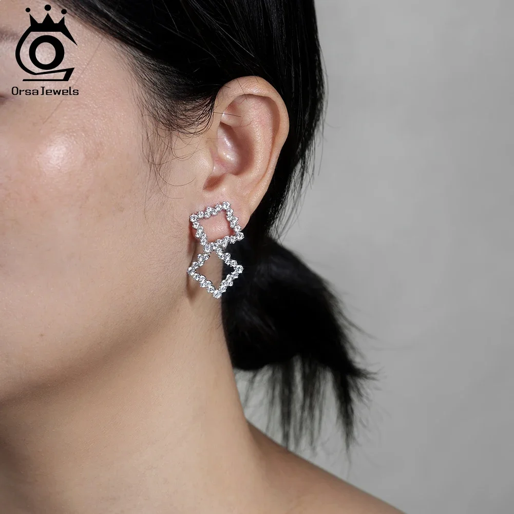 

ORSA JEWEL, серебро 925, роскошный дизайн, блестящий циркон, романтические квадратные серьги-подвески с цирконием, висячие серьги с цирконием, аксессуары, подарок SE415