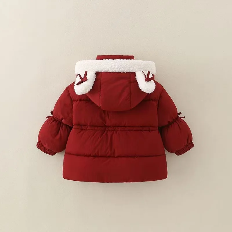 

Baby Girl Cotton Jacket Winter Clothing 2025 New Cute Children's Thick Fleece Hooded Warm Coat 80-130CM