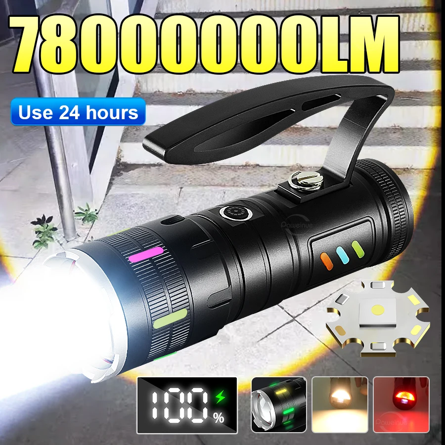 Super Power Rechargeable LED Tactical Flashlight Aluminum Alloy Telescopic Zoom Torch Lamp for Outdoor Camping Fishing Lantern