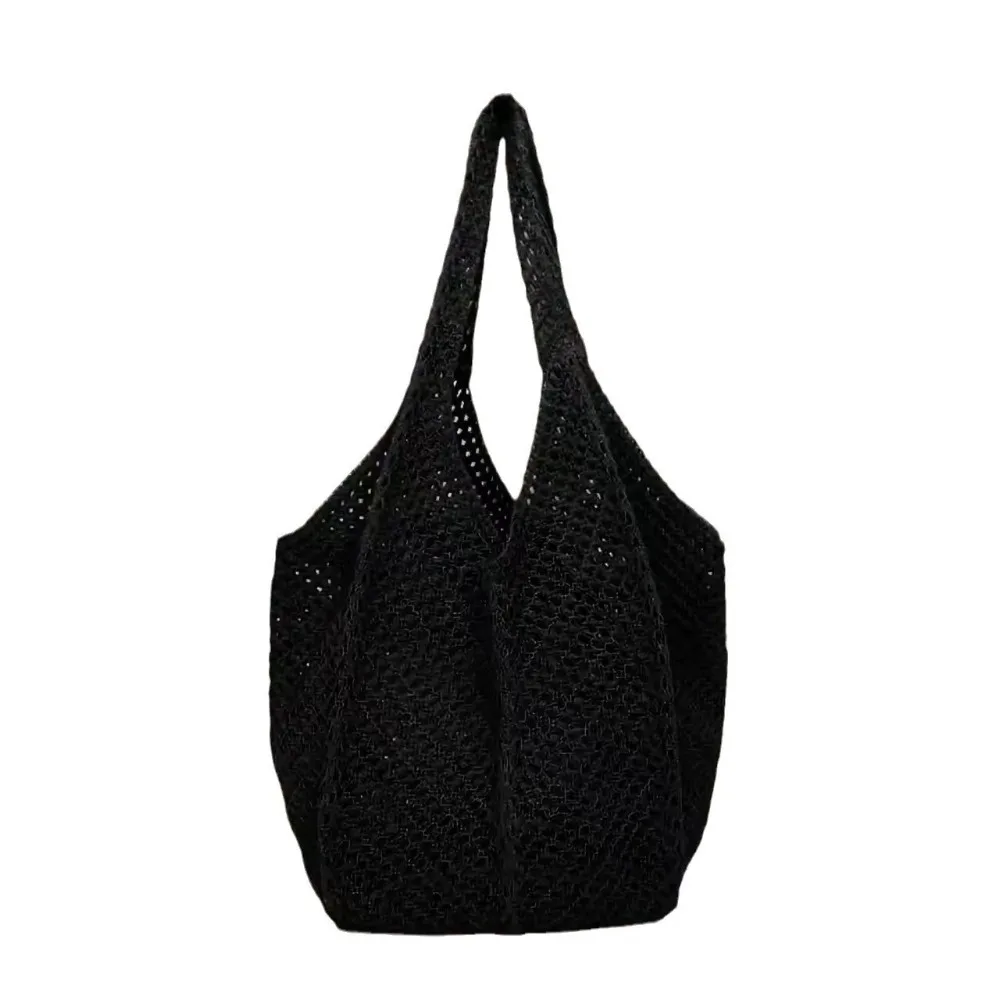 

Soft Solid Color Knitting Shoulder Bag Hollow Out Large Capacity Bohemian Crochet Tote Bag Versatile Casual Woven Handbag Women