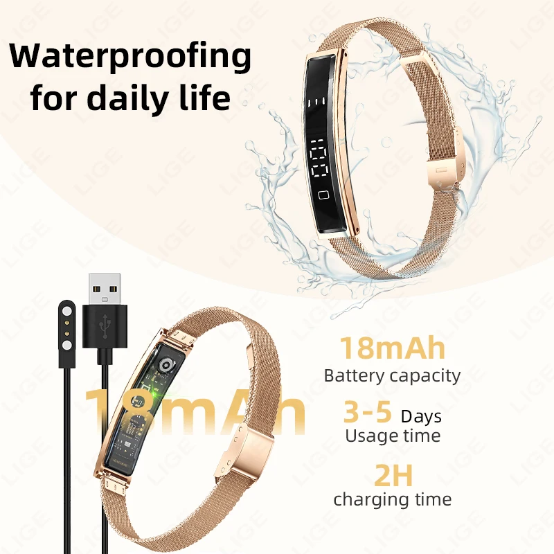 LIGE Smart Bracelet Laris Manis, Pelacak Kebugaran dan Kesehatan, Tahan Air, Pengingat Panggilan dan Pesan, Smartwatch untuk IOS dan Android