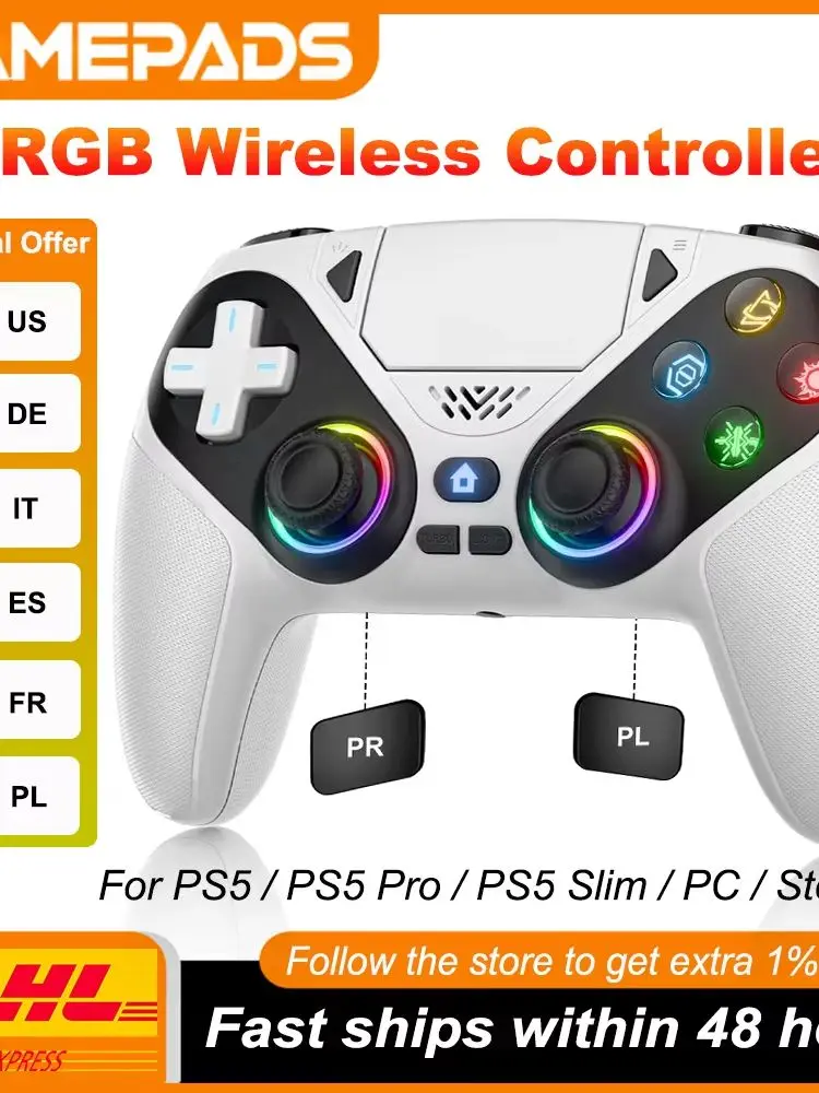 Gaming-Controller, kabellos, für PS5-Controller/PS5 Slim/PS5 Pro, Gamepad mit Makro-/Turbo-Funktion, Vibrationsfunktion, Hall-Sensor-Trigger, DualSense-Joystick.
