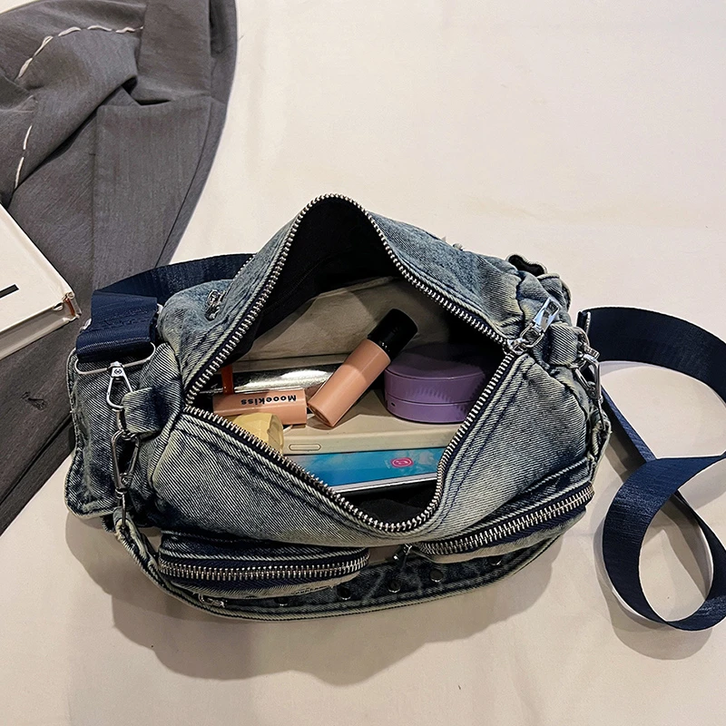 Luxury Designer Jeans Bag Women Denim Crossbody Bag Female 2024 Retro Underarm Shoulder Handbag Sling Bag Canvas Messenger Bag