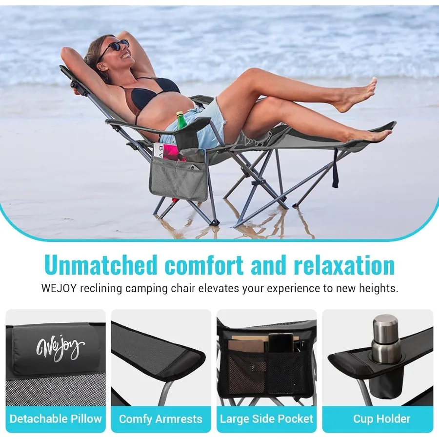كرسي تخييم 2 في 1 مع مسند للقدمين للبالغين كرسي صالة قابل للطي مع مسند ظهر قابل للتعديل خفيف الوزن وشديد التحمل #5