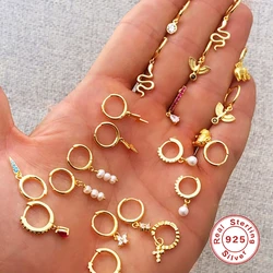 Aide 925 Sterling Silver Imitation Pearl Beads Pendant Drop Earrings For Women Zircon Snake Lightning Bolt Charm Circle Earrings