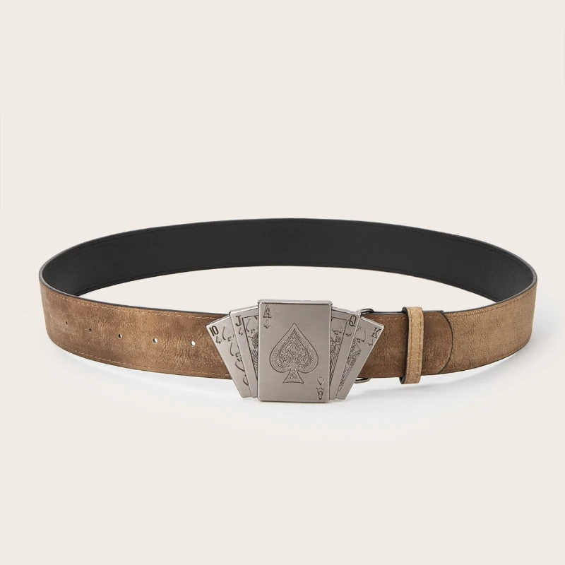 Vintage-style Women's Faux Leather Belt Poker-themed Metal Buckle Belt for Both Men and Women Punk-style Jeans Belt