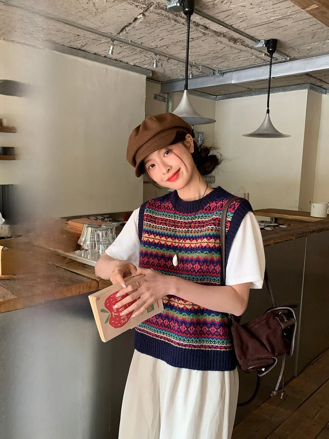 

Lixiaotuan Ethnic Knitted Vest Korean Retro Layering College Sle Agel Lazy Versatile Top Breathable round Ne Pullover