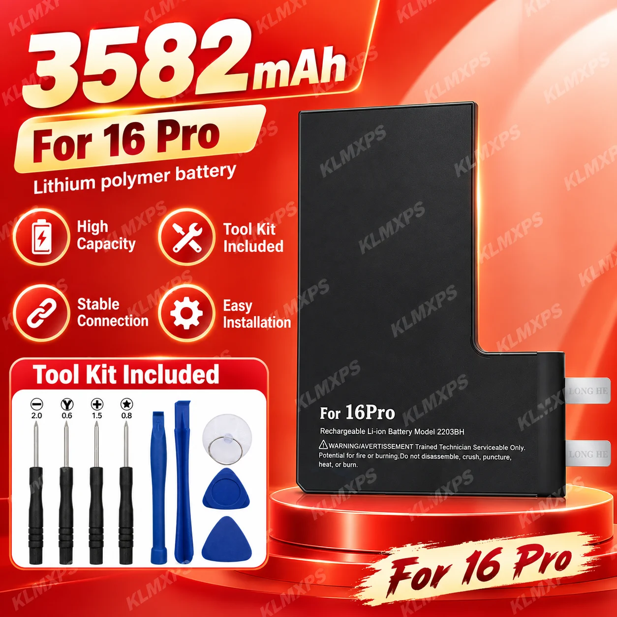 High Capacity Long Lasting Single Cell Li-ion Internal Replacement Battery For Apple iPhone 16 Pro 103CS 2203B A3293 A3083