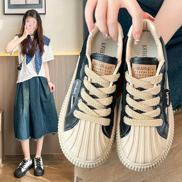 Explosive Thick Sole Increase Tide Brand Lace-up Casual Women's Shoes 2024 Niche Design Sense Board Shoes