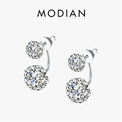 MODIAN Earrings 2021 925 Sterling Silver Clear Cubic Zirconia Ear Jacket for Women Wedding Statement Crystal Fashion Jewelry