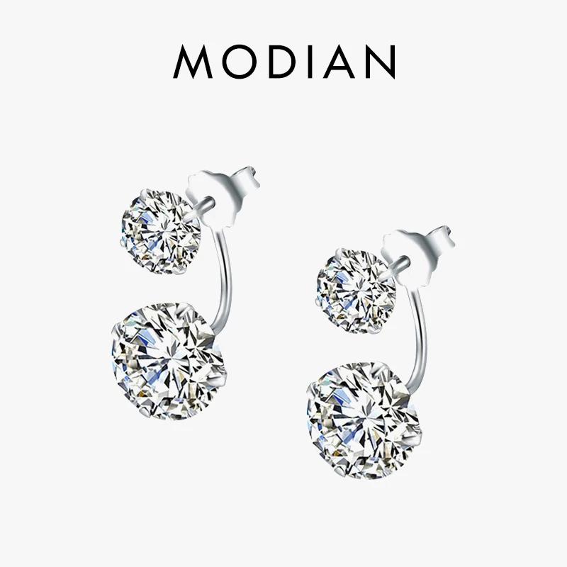 MODIAN Earrings 2021 925 Sterling Silver Clear Cubic Zirconia Ear Jacket for Women Wedding Statement Crystal Fashion Jewelry