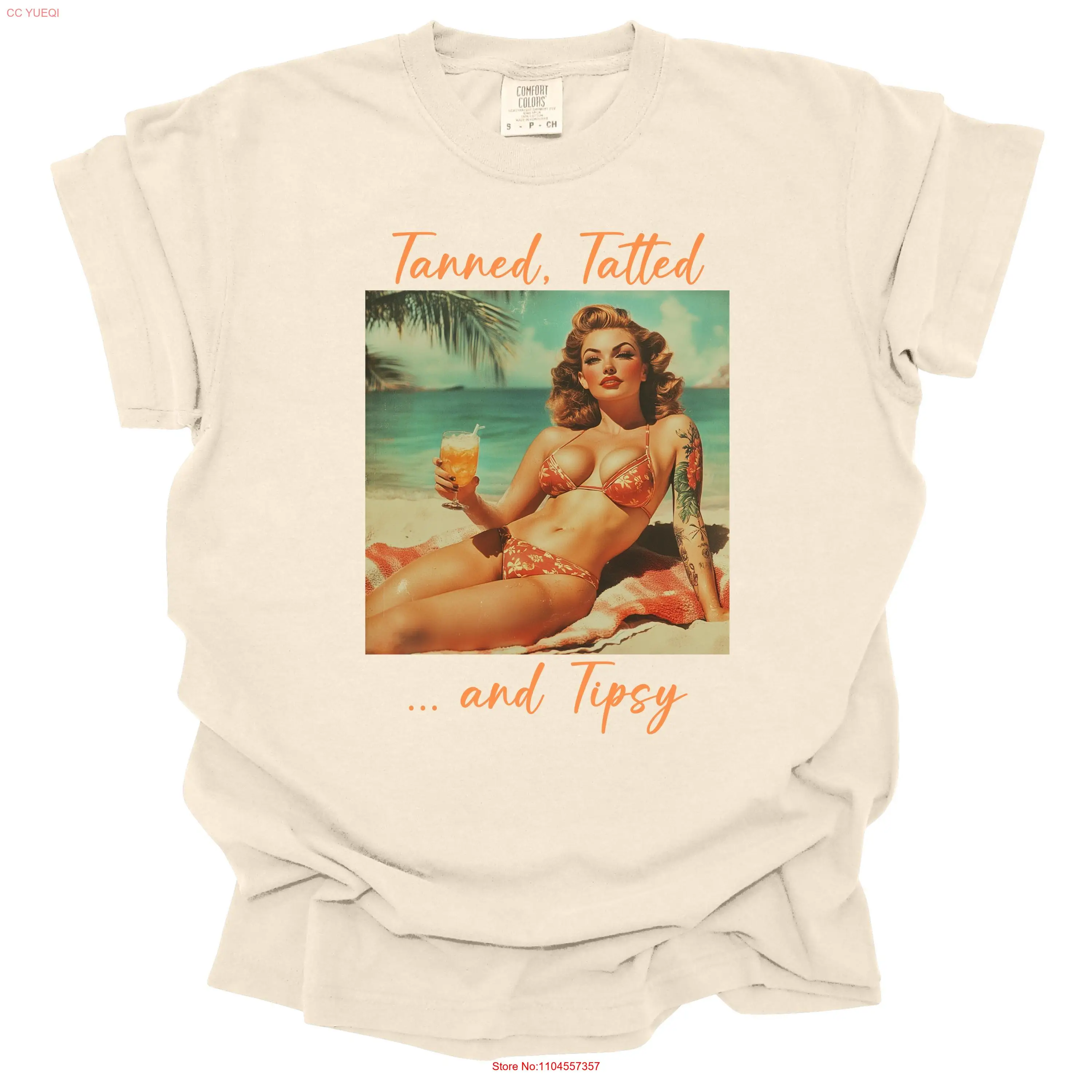 Tanned Tatted and Tipsy T Shirt Vintage Design Retro for Best Friend Trendy Girl Trip long or short sleeves