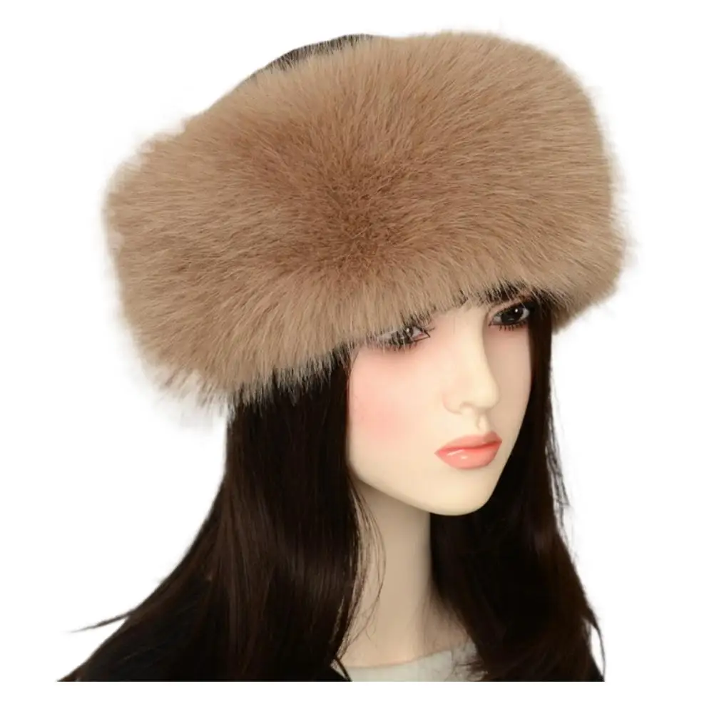 

1 шт. Эластичная плюшевая женская модная повязка на голову из искусственного меха лисы, черная, в стиле монгольской шапки с открытым верхом, аксессуар для волос