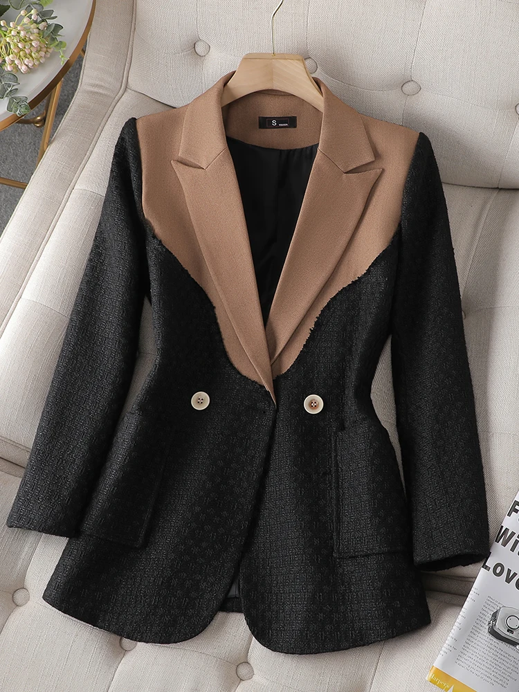 White Black Women Solid Casual Blazer Coat Female Long Sleeve Single Button Ladies Straight Jacket With Pocket