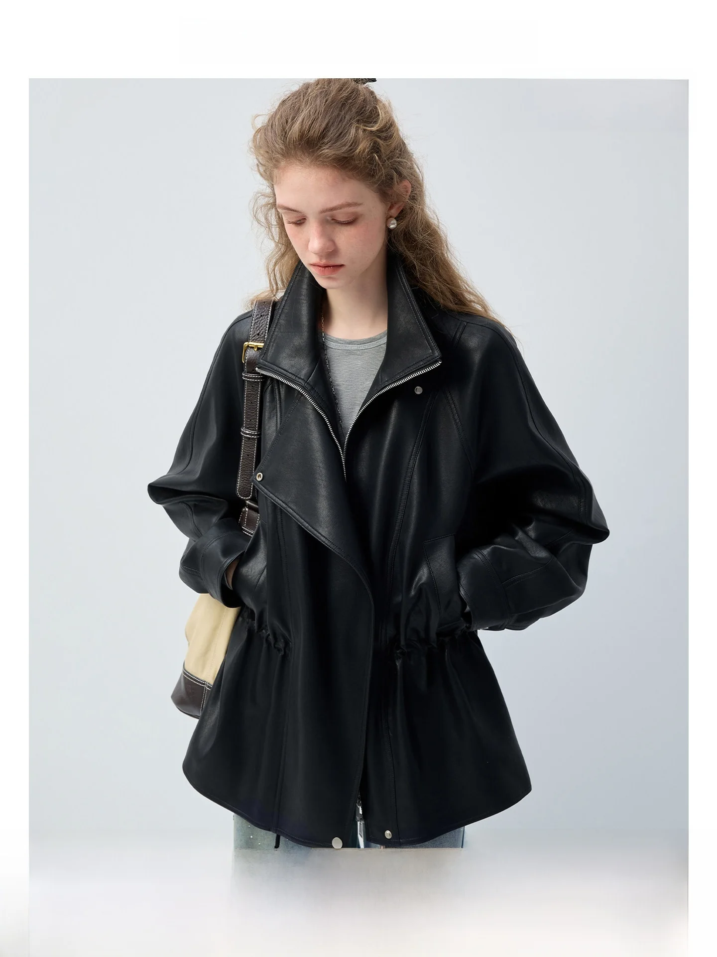 High nce Bla VEGA CHANG Matte Leather Jaet Women's Cool Waist-Cinching Biker Jaet Spring 2026 Faion Trend