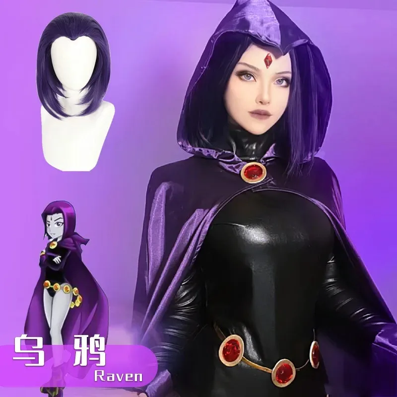 

Teen Cosplay Titans Raven Cosplay Costume Wig Superhero Purple Cloak Jumpsuits Zentai Chain Halloween Women Party Anime Costume