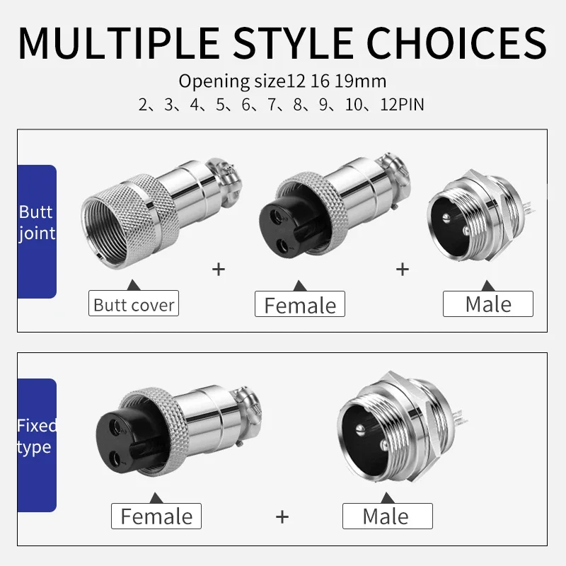 5/10/100Sets GX12 GX16 GX20 Docking Connector Electrical Butt Joint Fixed Type Plug Air Metal Aviation Socket  Male Female 2-15P