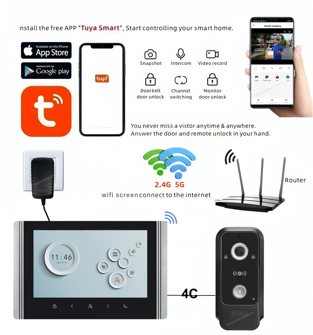 Tuya Smart WIFI Video Intercom System 7 Inch Video Doorphone HD 1080P Doorbell Camera Password IC Card Unlock Doorbell for Home