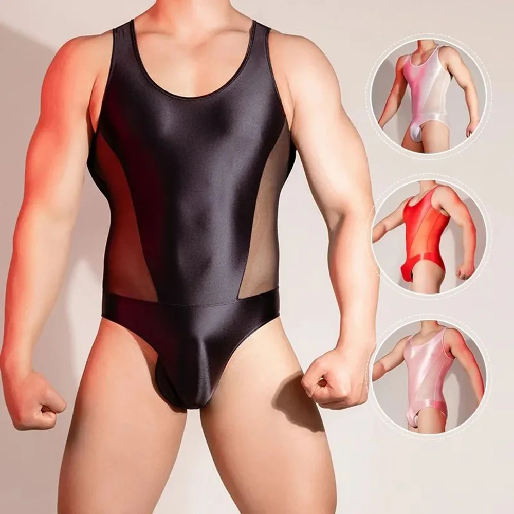 

Mens Jumpsuit Semi Transparent Sexy Tight Fitting Summer Casual Sports Oily Muscle Strong Shapewear Men's Clothing Unisex 2024