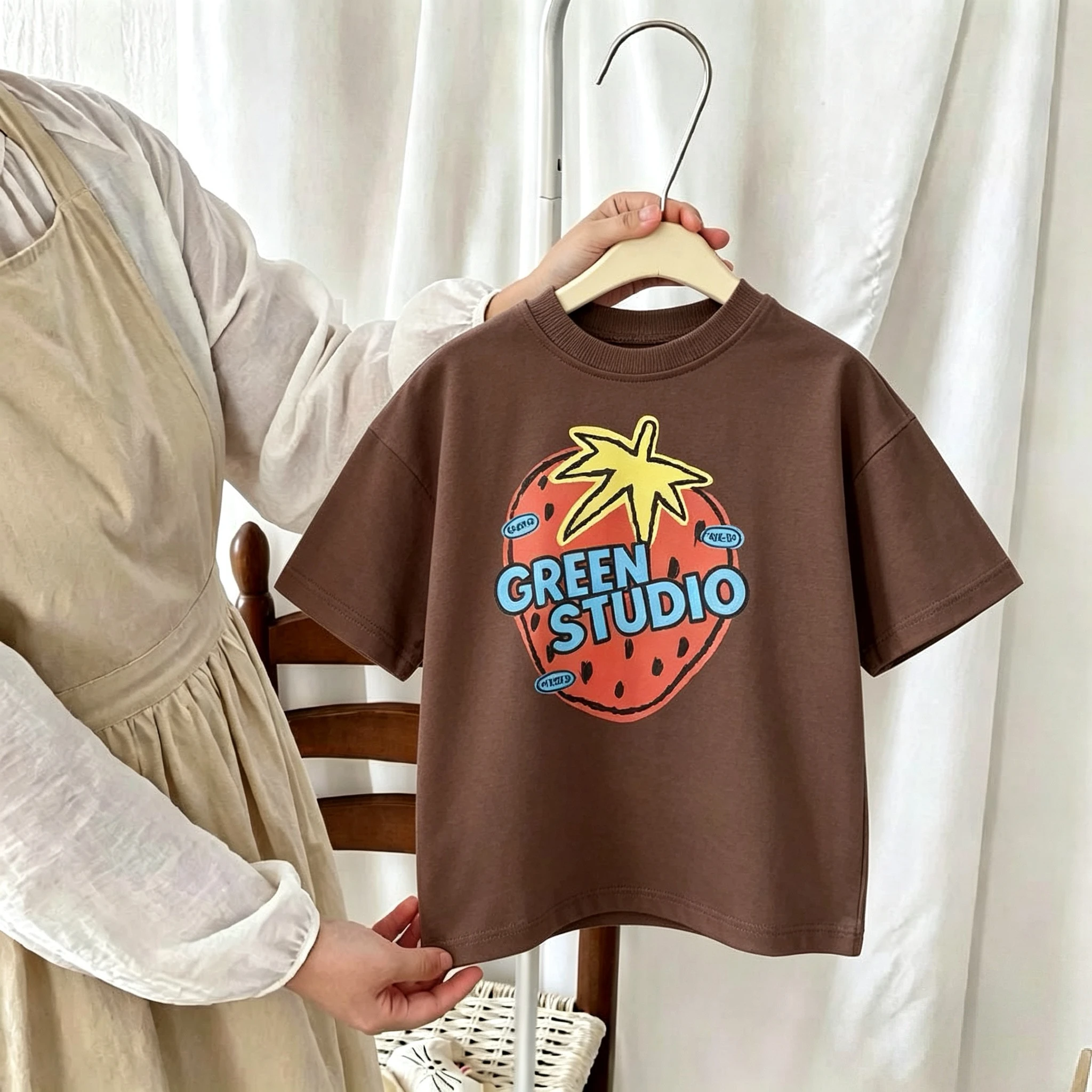 

Solid Color Printed T-shirt For Children's Clothes Summer Fashion Casual Short Sleeved Tops Tees Kids Costume Girl Boy Tshirts