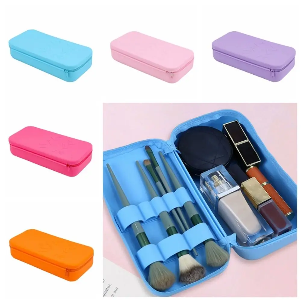 Save Space Waterproof Cosmetic Tool Organizer Large Capacity Portable Makeup Brushes Holder Silicone Zipper Makeup Bag Girls