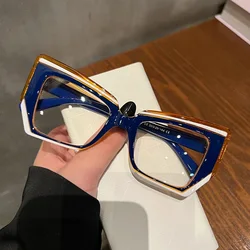 Fashion Cat Eye Anti Blue Light Glasses Women Optics Eyewear Frames Irregular Patchwork Ladies Computer Gaming Glass 2024 New