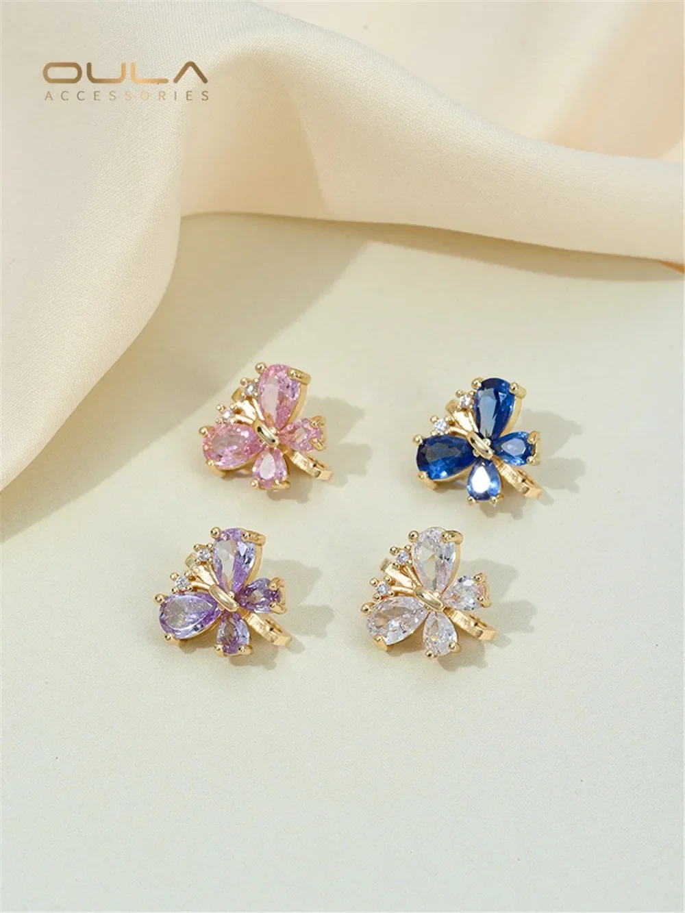 

14K Gold Zircon Butterfly Three-Row Pearl Separator DIY Handmade String Bracelet/Necklace Set Jewelry Making Accessories