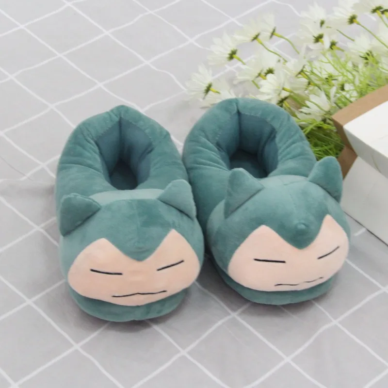 2024 Cartoon Anime Slippers Cotton Slippers Pokemon Snorlax Plush Slippers Men's Winter Warm Shoes Couple Gift Plush Gift