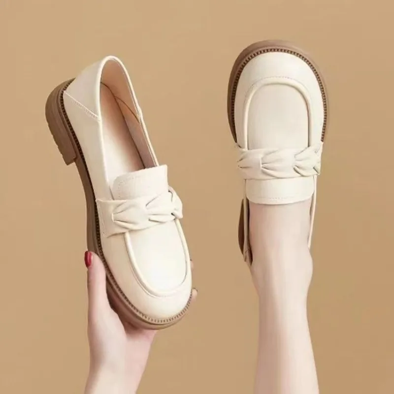 

2026 Women Cow Leather Loafers Low Heels Platform Flats Shoes Ladies Spring Oxfords Thicken Soled Boat Shoes Barefoot Moccasines