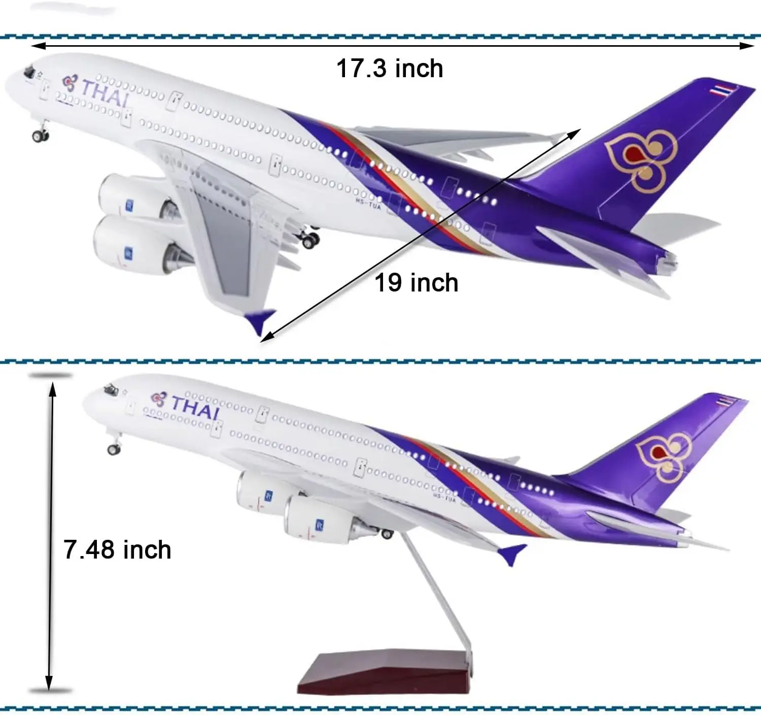 

Дисплей самолета, масштаб 47 см, A380, Таиланд, Тайские воздушные пути, литая под давлением модель самолета со светом, детские игрушки для мальчиков, коллекция