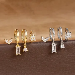4PCS Tiny Flower Clear CZ Huggie Hoop Earrings Set for Women Dainty 4 Holes Zircons Cartilage Piercing Stud Earring Cute Jewelry