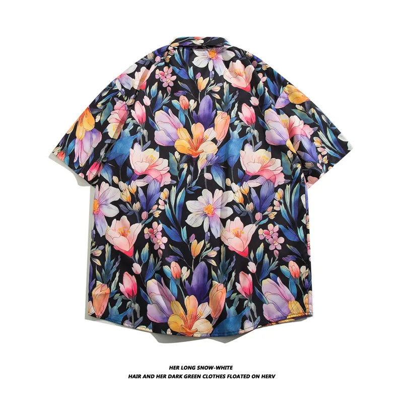 

Summer Hawaiian Male Social Floral Shirt for Blouse Men 2024 Print Loose Beach Men's Street Casual Short Sleeve Clothing B79