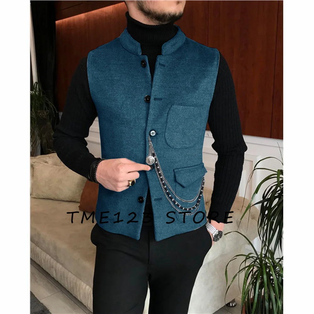 New Men\'s Wool Vest Suit Vest Slim Single breasted Designer Brand Sleeveless Formal Coat Top Adult Dress Tuxedo 2023