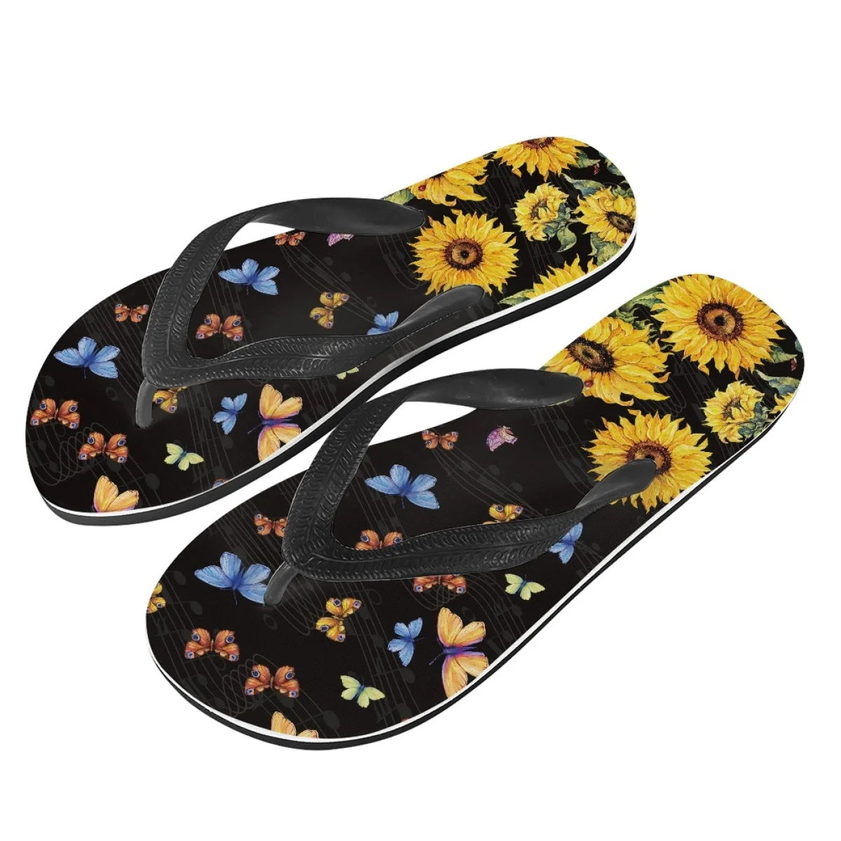 Color Butterfly Sunflower Print Ladies Summer Flip Flops Outdoor Travel Wear Outside Slippers Cushion Hawaii Soft Woman Sandals