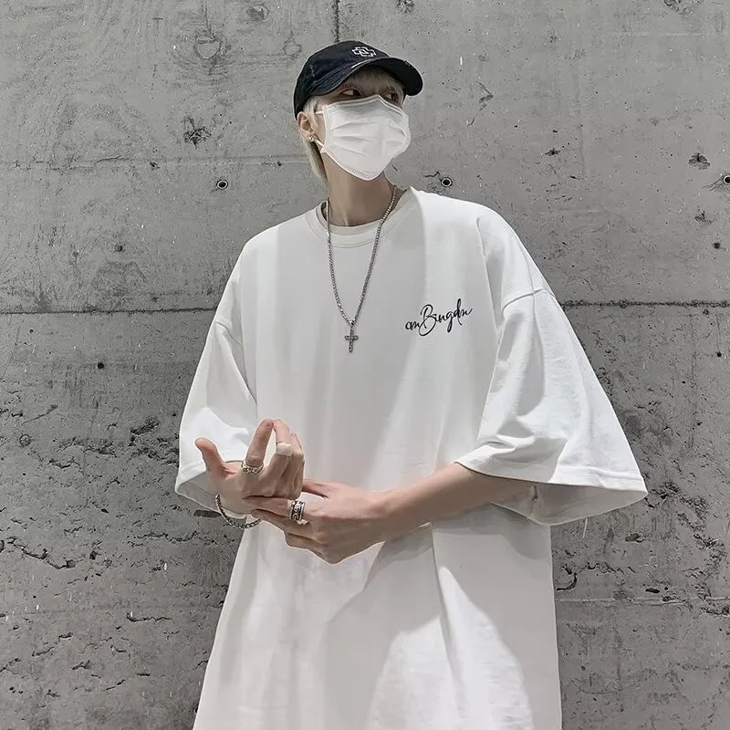 M-8XL Summer Men Oversized T-shirt Korean Casual Loose Style Letter Star Signature Print T-shirt Suitable for Both Men and Women image 6