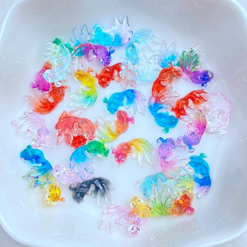 50Pcs New Cute 7*12mm Transparent Little Goldfish Series Resin  Flatback Ornament Jewelry Making Manicure Hairwear Accessories